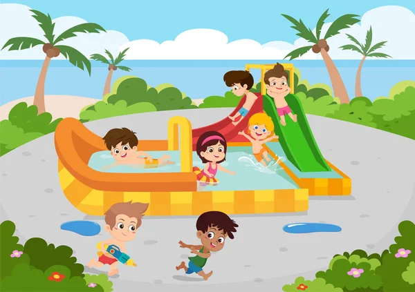 最好的夏天孩子户外活动在海滩上 矢量和插图 — 图库矢量图片