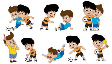 Futbol maçında olayların hikayesi. Oyunda mücadele rağmen. Ama sonunda arkadaş olduğumuz zaman. Vektör ve Illustration.