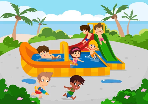 最好的夏季儿童在海滩上的户外活动。向量 — 图库矢量图片