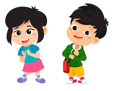 Okula dönüş. Şirin çocuklar farklı pose.vector ve illüstrasyon ile ayakta.