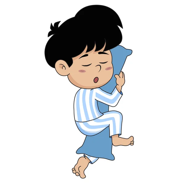 Diferentes Poses Little Boy Sleeping Soft Bed Has Good Night — Archivo Imágenes Vectoriales