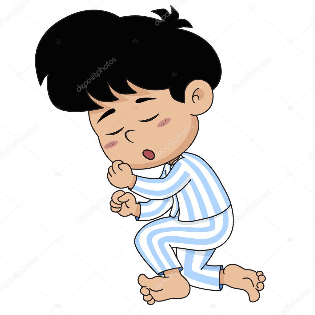 Different pose of a little boy sleeping on a soft bed.He has a good night and sweet dreams.vector and illustration.