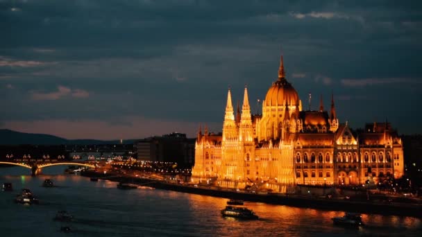 Bâtiment Parlement Avec Paysage Urbain Fond Nocturne — Video