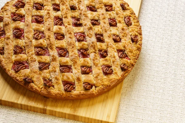 Whole Apple Rhubarb Pie Pecan Black Tray Table — Stock Photo, Image