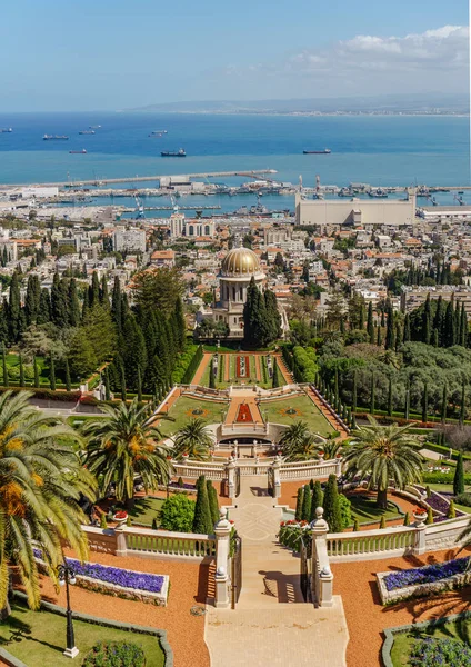 Haifa Izrael Březen 2018 Pohled Shora Terraces Bahai Víry Jarním — Stock fotografie