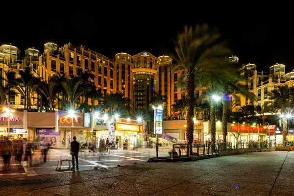 Eilat Israel March 2018 Busy City Center Illumination Night People — Stock Photo, Image