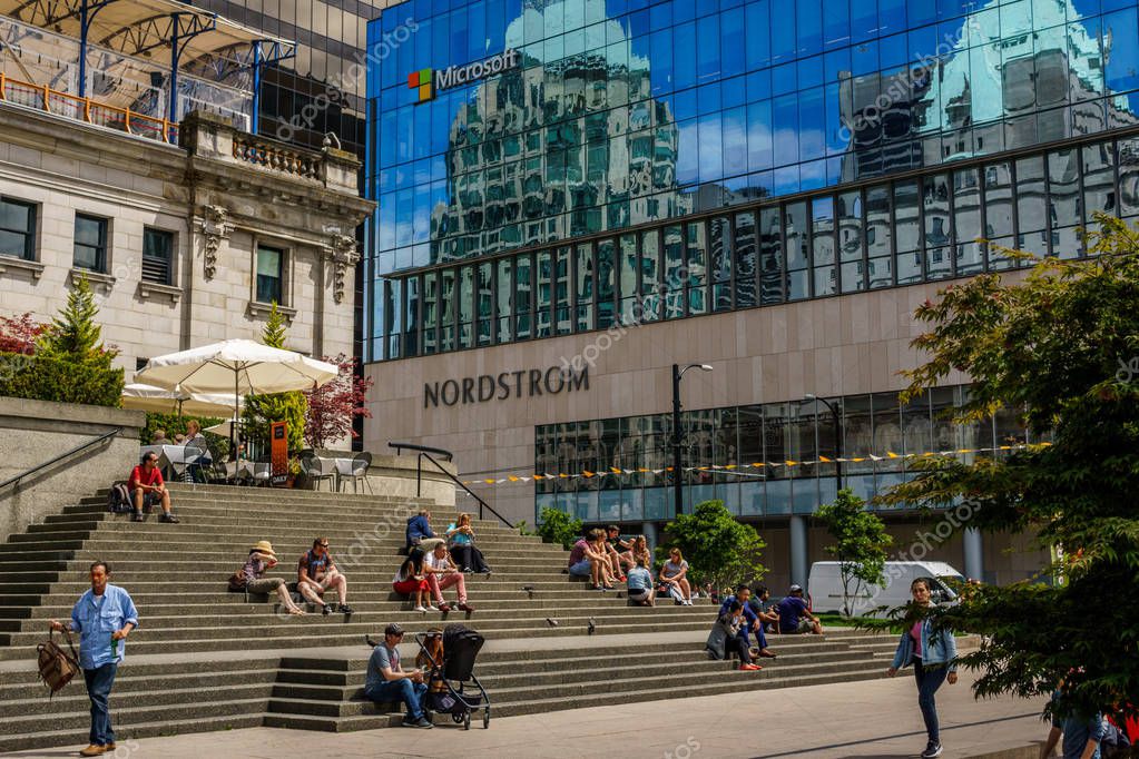 VANCOUVER, CANADA - JULY 1, 2018: Square newar Vancouver Art Gallery at Canada Day