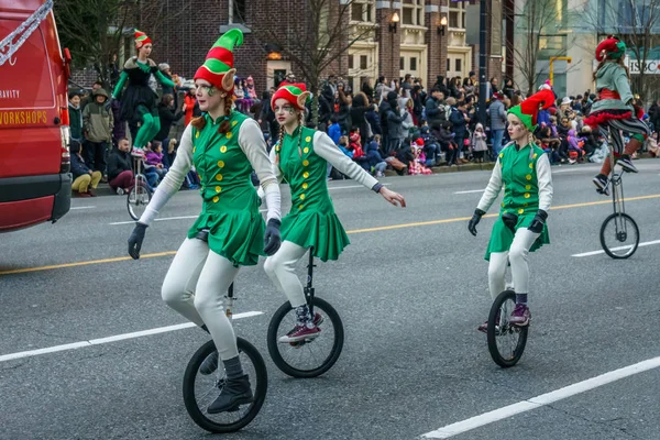 Vancouver Canada December 2018 Meisje Monoycle Jaarlijkse Santa Claus Parade — Stockfoto