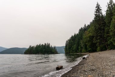 Ağustos 2018'de British Columbia Canada'daki orman yangınları sırasında Harrison Gölü'nde görüntüle