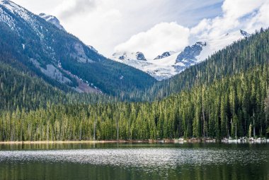 British Columbia Canada'da dağ joffre lakları ile pastoral bahar manzarası.