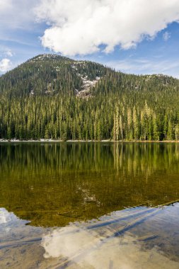 British Columbia Canada'da dağ joffre lakları ile pastoral bahar manzarası.