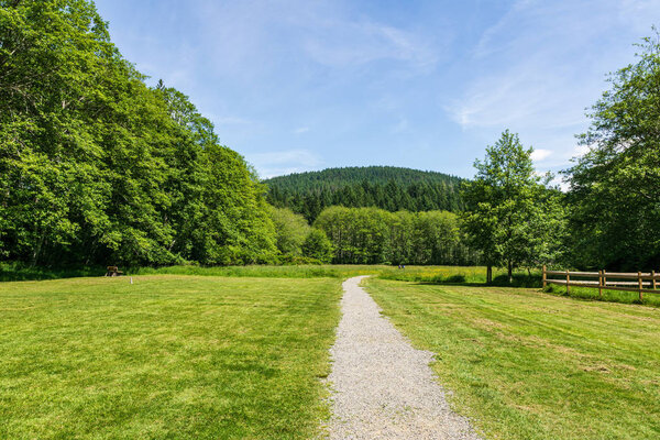 Easy hiking trail in the park near Killarney Lake Bowen island british columbia