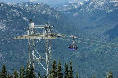 Whistler, Kanada - 25 Ağustos 2019: Whistler blackcomb blue Peak 2 Peak Gondola.