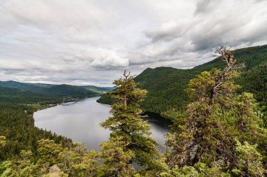 Paul Lake Yaz Saati Dağın tepesinden yeşil dağlarla Britanya Kolombiyası Kanada
