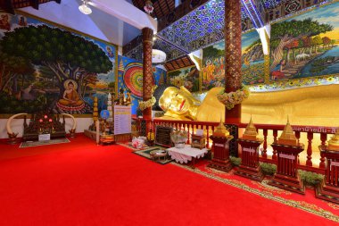 Wat Phra Pan(Phra Non Mae Puka), Chiangmai, Tayland, Tayland Buddha Tapınağı yatan Buda heykeli