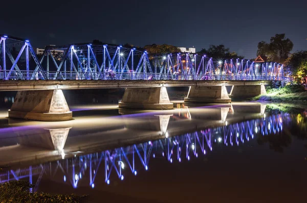 Večerní Pohled Starý Most Struktura Železa Chiangmai Thajsko — Stock fotografie
