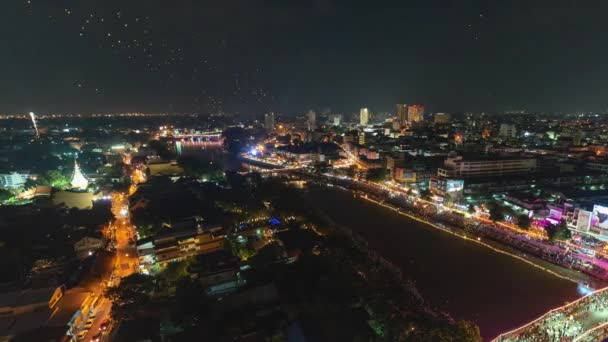 Timelapse Floating Lanterns People Yee Peng Festival Célébration Loy Krathong — Video