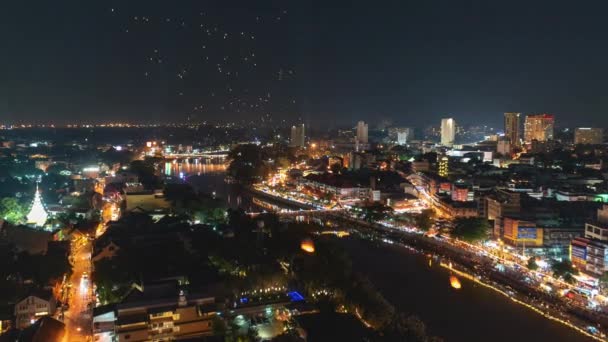 Timelapse Floating Lanterns People Yee Peng Festival Célébration Loy Krathong — Video