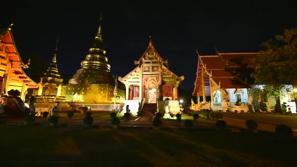 Schöne Wat Phra Singh Tempel Der Berühmteste Tempel Der Dämmerung — Stockvideo