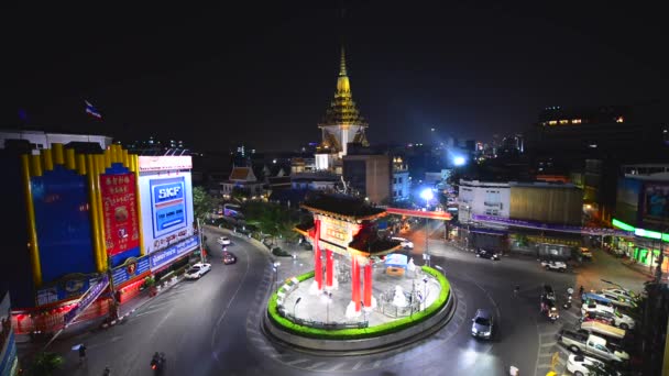 Gateway Arch Odeon Коло Золотого Будди Храм Орієнтир Чайнатаун Бангкок — стокове відео