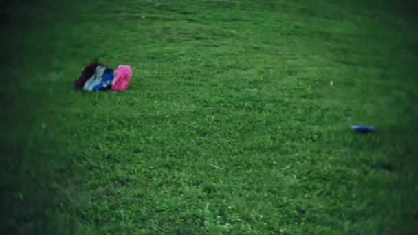 Femme heureuse et fille jouer dans frisbee dans le parc — Video