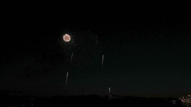 Hermoso espectáculo de fuegos artificiales en el cielo nocturno — Vídeos de Stock