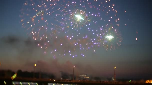 Gece gökyüzünde güzel havai fişek gösterisi — Stok video