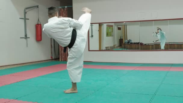 Jeune homme au corps musclé, entrainement des arts martiaux Goju-Ryu Karaté-Do — Video