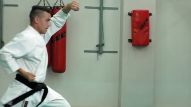 Dövüş sanatları Goju-Ryu Karate-Do eğitim kaslı vücut, Genç adamla — Stok video