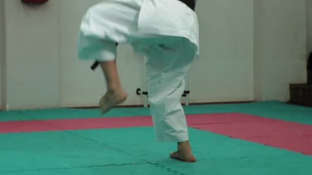 Jonge man met gespierde lichaam, opleiding van vechtsporten Goju-Ryu Karate-Do — Stockvideo