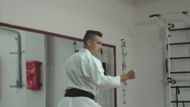 Jovem com corpo musculado, treinando artes marciais Goju-Ryu Karate-Do — Vídeo de Stock