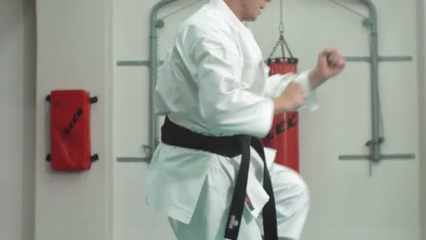 Giovane con il corpo muscoloso, la formazione di arti marziali Goju-Ryu Karate-Do — Video Stock