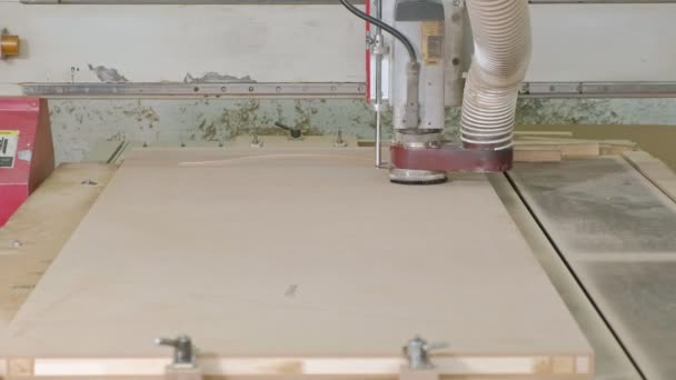 Travail de la fraiseuse, prépare des ébauches en bois pour la porte, la production de portes intérieures de village — Video