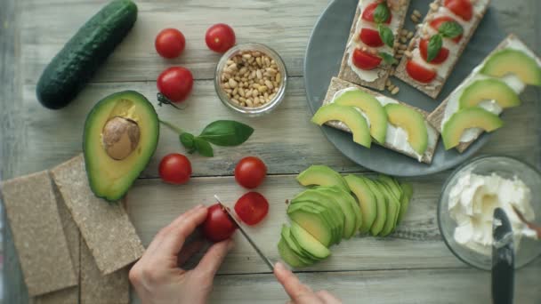 Cooking Healthy Veggie Sandwiches — Stock Video