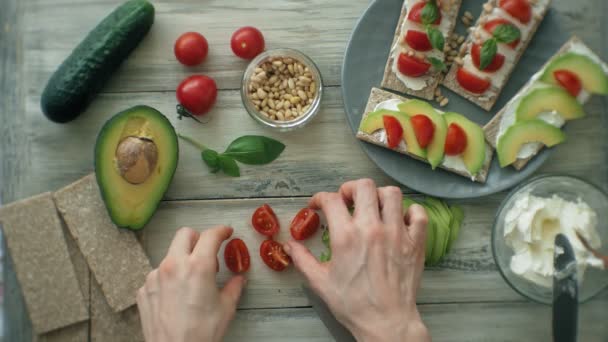 Cooking Healthy Veggie Sandwiches — Stock Video