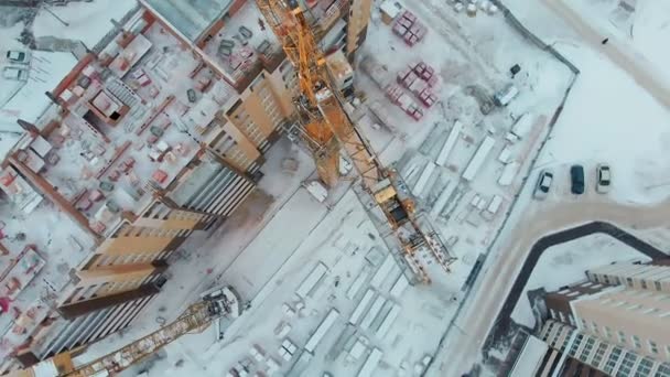 Costruzione Una Casa Abitazione Inverno Lavoro Alta Quota Lavoro Equipaggio — Video Stock