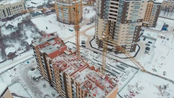 Construção de uma casa, aérea, tiro helicóptero — Vídeo de Stock