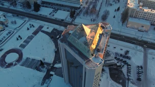 Luchtfoto schieten, cityscape bij zonsondergang, zonsopkomst — Stockvideo