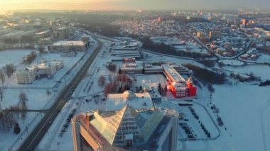 Gün batımı, gündoğumu, havadan çekim, cityscape