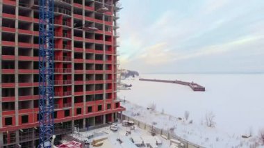 konut inşaat alanı, kış, havadan görünümü, helikopter çekimi