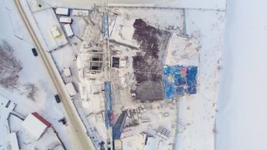 konut inşaat alanı, kış, havadan görünümü, helikopter çekimi