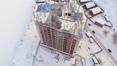 konut inşaat alanı, kış, havadan görünümü, helikopter çekimi