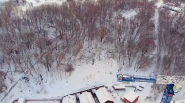 konut inşaat alanı, kış, havadan görünümü, helikopter çekimi