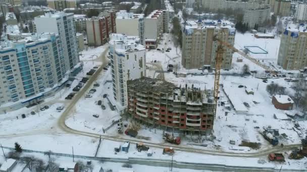 Construcción de una casa, aérea, rodaje de helicóptero — Vídeos de Stock