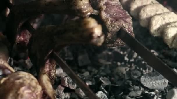 Барбекю приготування м'яса, Барбекю, приготування м'яса — стокове відео