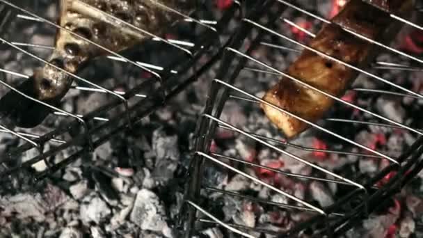 BBQ cooking meat,BBQ, cooking meat — Stock Video