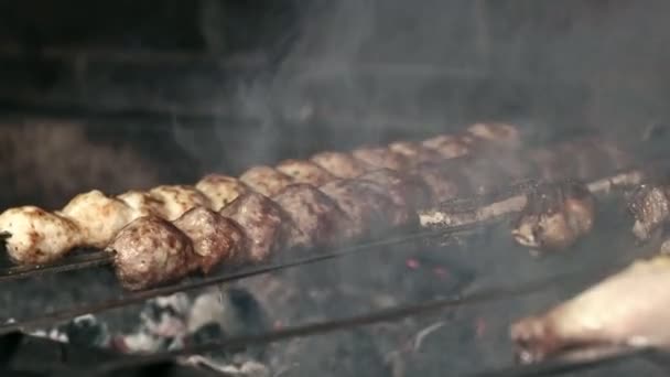 BBQ cooking meat,BBQ, cooking meat — Stock Video