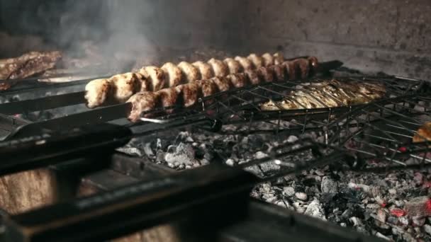 BBQ cooking meat,BBQ, cooking meat — Stock Video