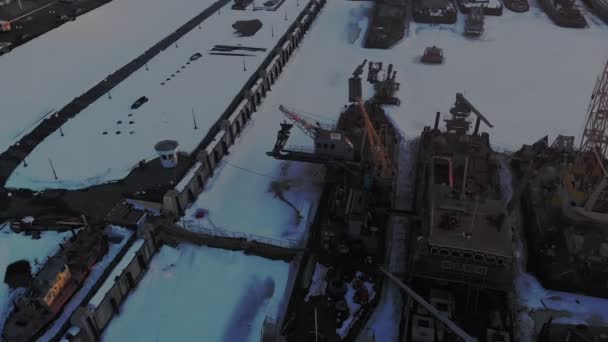 Winterzustand der Logistikschiffe, Luftaufnahmen — Stockvideo