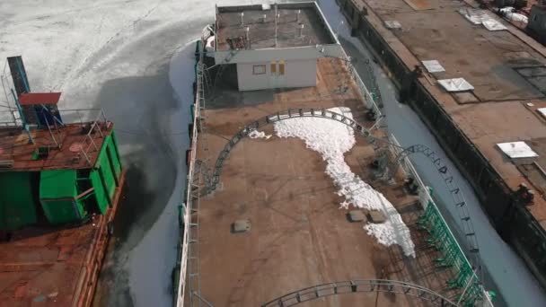Winter standing of logistic ships, aerial filming — Stock Video